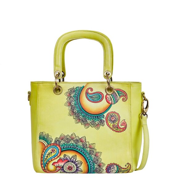Yellow Top Handle Handbag for Ladies, Hand painted Leather Crossbody Bag, Purse - Picture 1 of 9
